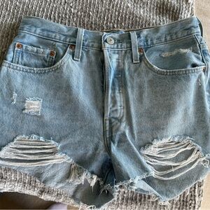 Distressed Light Blue Denim Shorts